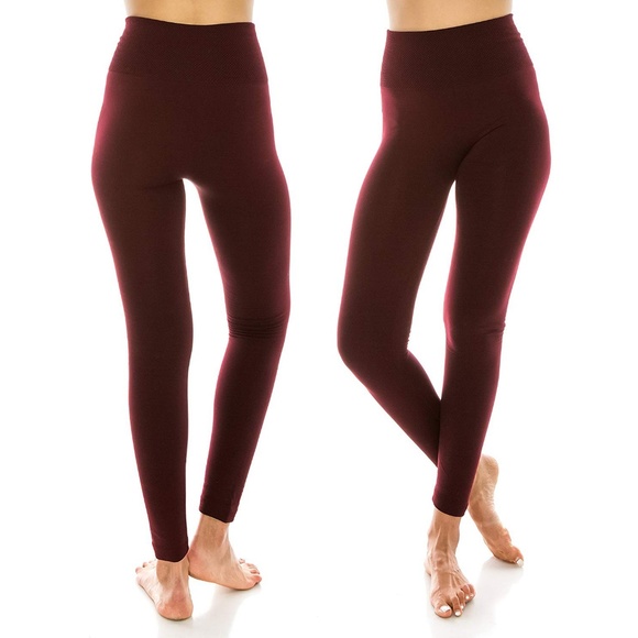 Fleece Lined Burgundy Seamless Leggings NWOT - Picture 6 of 7